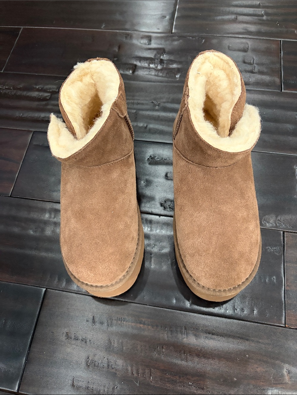 BearPaw Chestnut Suede Shearling-Lined Ankle Boots